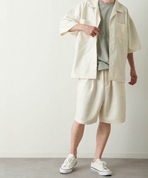 ZIP FIVE（ジップファイブ）の「【ZIP FIVE】【サマーセットアップ　2点セット】リネンライクショートパンツ ＆　リネンライクオープンカラーシャツ（セットアップ・メンズ・ベージュ/ブルー/ブラウン/アイボリー/ブラック/オリーブ・LARGE/MEDIUM/X-LARGE）」の9枚目の写真
