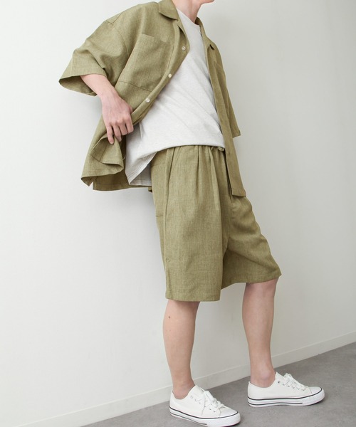 ZIP FIVE（ジップファイブ）の「【ZIP FIVE】【サマーセットアップ　2点セット】リネンライクショートパンツ ＆　リネンライクオープンカラーシャツ（セットアップ・メンズ・ベージュ/ブルー/ブラウン/アイボリー/ブラック/オリーブ・LARGE/MEDIUM/X-LARGE）」の19枚目の写真
