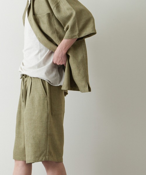 ZIP FIVE（ジップファイブ）の「【ZIP FIVE】【サマーセットアップ　2点セット】リネンライクショートパンツ ＆　リネンライクオープンカラーシャツ（セットアップ・メンズ・ベージュ/ブルー/ブラウン/アイボリー/ブラック/オリーブ・LARGE/MEDIUM/X-LARGE）」の20枚目の写真
