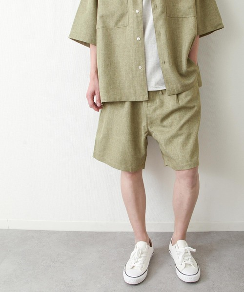 ZIP FIVE（ジップファイブ）の「【ZIP FIVE】【サマーセットアップ　2点セット】リネンライクショートパンツ ＆　リネンライクオープンカラーシャツ（セットアップ・メンズ・ベージュ/ブルー/ブラウン/アイボリー/ブラック/オリーブ・LARGE/MEDIUM/X-LARGE）」の21枚目の写真