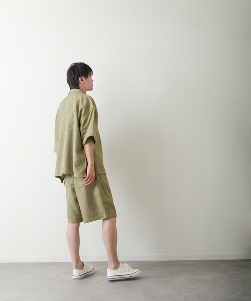 ZIP FIVE（ジップファイブ）の「【ZIP FIVE】【サマーセットアップ　2点セット】リネンライクショートパンツ ＆　リネンライクオープンカラーシャツ（セットアップ・メンズ・ベージュ/ブルー/ブラウン/アイボリー/ブラック/オリーブ・LARGE/MEDIUM/X-LARGE）」の18枚目の写真