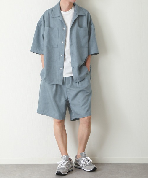 ZIP FIVE（ジップファイブ）の「【ZIP FIVE】【サマーセットアップ　2点セット】リネンライクショートパンツ ＆　リネンライクオープンカラーシャツ（セットアップ・メンズ・ベージュ/ブルー/ブラウン/アイボリー/ブラック/オリーブ・LARGE/MEDIUM/X-LARGE）」の16枚目の写真