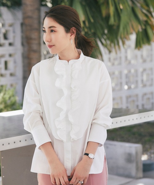 &. NOSTALGIA（アンドドットノスタルジア）の「フリルシャツブラウス（シャツ/ブラウス・レディース・ネイビー/ホワイト・FREE）」の2枚目の写真