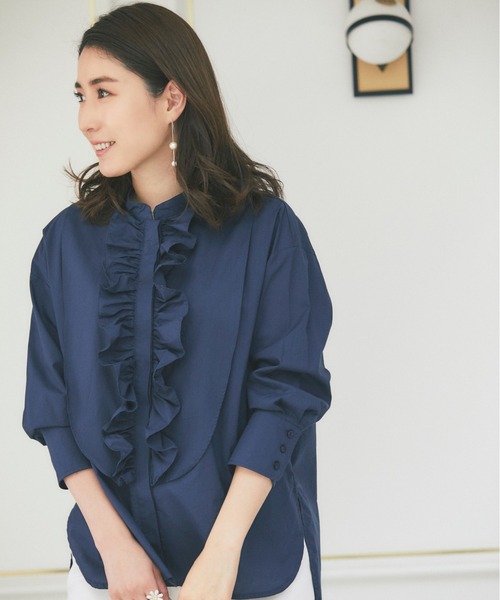 &. NOSTALGIA（アンドドットノスタルジア）の「フリルシャツブラウス（シャツ/ブラウス・レディース・ネイビー/ホワイト・FREE）」の5枚目の写真