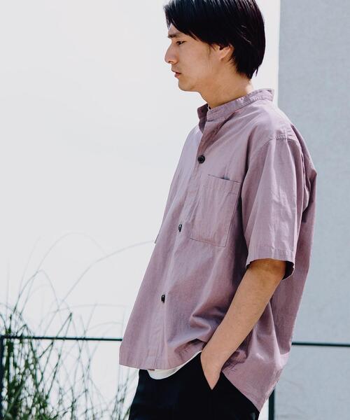 green label relaxing（グリーンレーベルリラクシング）の「CM ドライ コットン バギー バンドカラー 半袖 シャツ（シャツ/ブラウス・メンズ・ブラック/オリーブ/ライラック・LARGE/SMALL/MEDIUM）」の3枚目の写真
