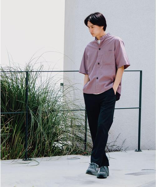 green label relaxing（グリーンレーベルリラクシング）の「CM ドライ コットン バギー バンドカラー 半袖 シャツ（シャツ/ブラウス・メンズ・ブラック/オリーブ/ライラック・LARGE/SMALL/MEDIUM）」の10枚目の写真