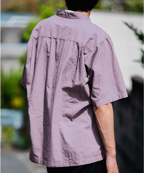 green label relaxing（グリーンレーベルリラクシング）の「CM ドライ コットン バギー バンドカラー 半袖 シャツ（シャツ/ブラウス・メンズ・ブラック/オリーブ/ライラック・LARGE/SMALL/MEDIUM）」の6枚目の写真