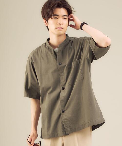 green label relaxing（グリーンレーベルリラクシング）の「CM ドライ コットン バギー バンドカラー 半袖 シャツ（シャツ/ブラウス・メンズ・ブラック/オリーブ/ライラック・LARGE/SMALL/MEDIUM）」の8枚目の写真