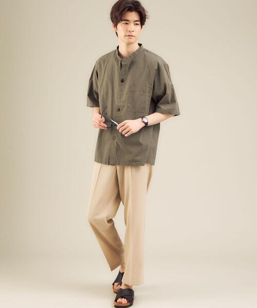 green label relaxing（グリーンレーベルリラクシング）の「CM ドライ コットン バギー バンドカラー 半袖 シャツ（シャツ/ブラウス・メンズ・ブラック/オリーブ/ライラック・LARGE/SMALL/MEDIUM）」の11枚目の写真