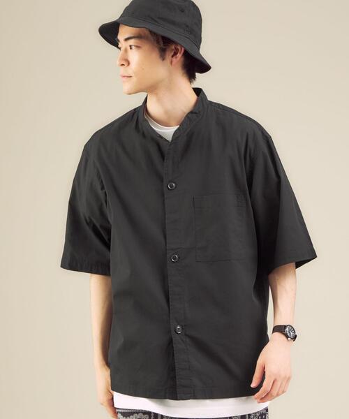 green label relaxing（グリーンレーベルリラクシング）の「CM ドライ コットン バギー バンドカラー 半袖 シャツ（シャツ/ブラウス・メンズ・ブラック/オリーブ/ライラック・LARGE/SMALL/MEDIUM）」の7枚目の写真