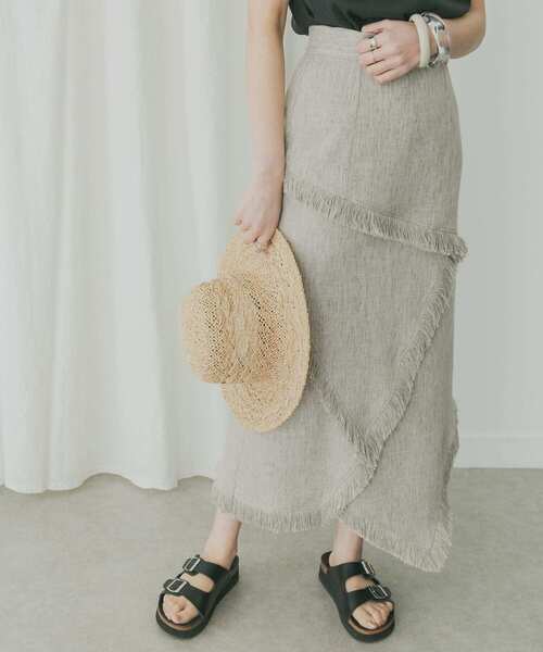 KBF+(ケービーエフプラス)の「KBF+ フリンジパッチワークスカート(スカート・レディース・ブルー/ライトカーキ・ONE)」の2枚目の写真