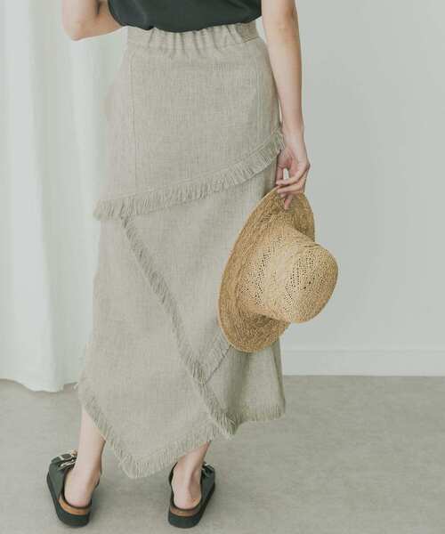 KBF+(ケービーエフプラス)の「KBF+ フリンジパッチワークスカート(スカート・レディース・ブルー/ライトカーキ・ONE)」の7枚目の写真