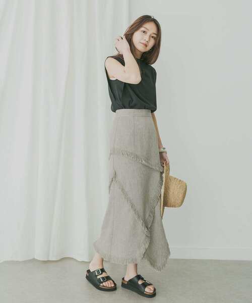 KBF+(ケービーエフプラス)の「KBF+ フリンジパッチワークスカート(スカート・レディース・ブルー/ライトカーキ・ONE)」の8枚目の写真