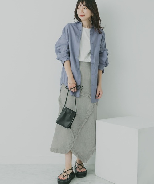 KBF+(ケービーエフプラス)の「KBF+ フリンジパッチワークスカート(スカート・レディース・ブルー/ライトカーキ・ONE)」の6枚目の写真