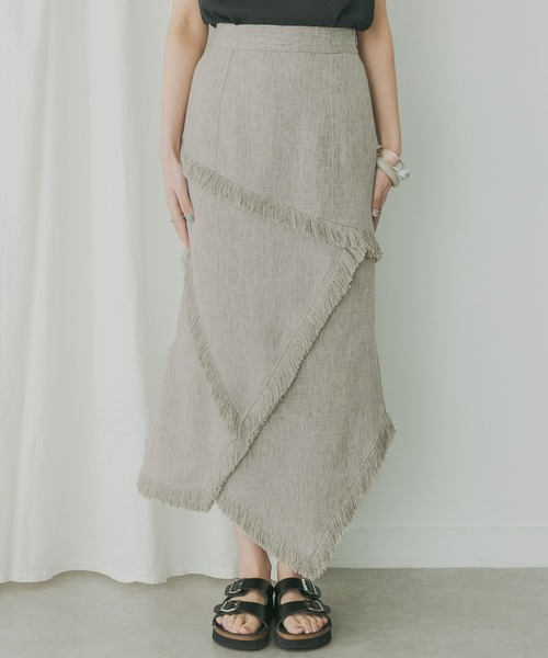 KBF+(ケービーエフプラス)の「KBF+ フリンジパッチワークスカート(スカート・レディース・ブルー/ライトカーキ・ONE)」の3枚目の写真