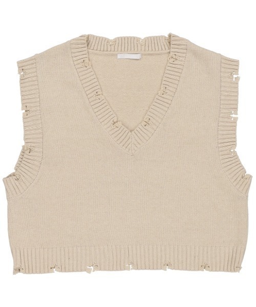 SPINNS(スピンズ)の「ダメージデザインショート丈ベスト(ベスト・レディース・ダークブルー/ライトベージュ/ブラック・ONESIZE)」の10枚目の写真