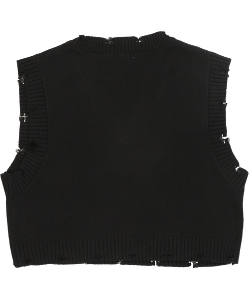 SPINNS(スピンズ)の「ダメージデザインショート丈ベスト(ベスト・レディース・ダークブルー/ライトベージュ/ブラック・ONESIZE)」の9枚目の写真