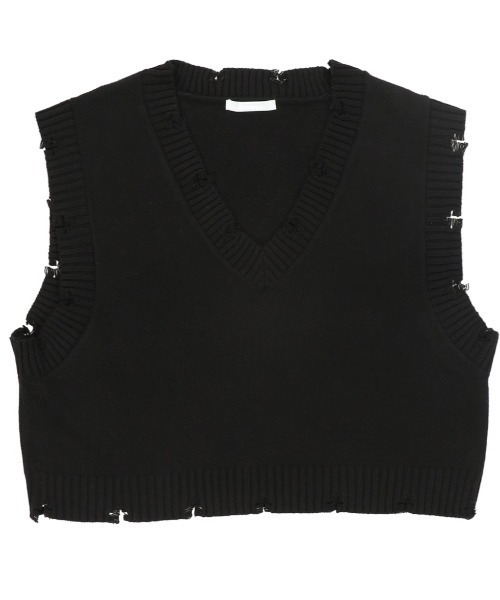 SPINNS(スピンズ)の「ダメージデザインショート丈ベスト(ベスト・レディース・ダークブルー/ライトベージュ/ブラック・ONESIZE)」の8枚目の写真