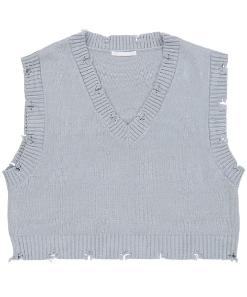 SPINNS(スピンズ)の「ダメージデザインショート丈ベスト(ベスト・レディース・ダークブルー/ライトベージュ/ブラック・ONESIZE)」の6枚目の写真