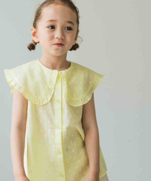 pairmanon（ペアマノン）の「ビッグカラーブラウス 無地 フリル ノースリーブ ガールズ（シャツ/ブラウス・キッズ・ベージュ/イエロー/ブルー系その他3・120/130/140/110/100/90/150）」の3枚目の写真