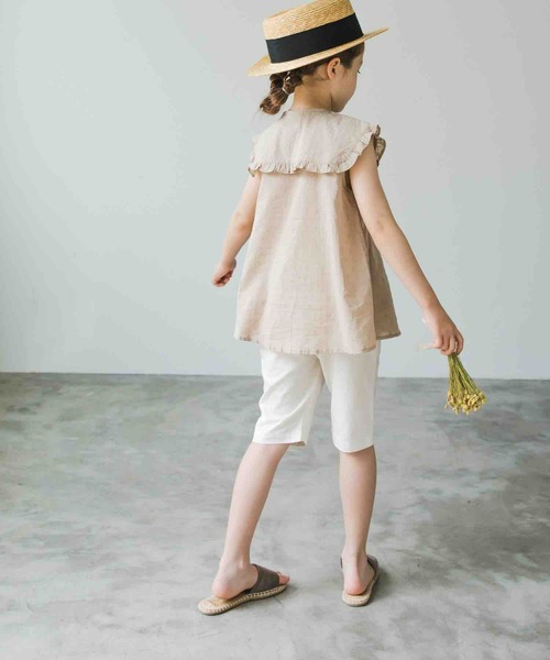 pairmanon（ペアマノン）の「ビッグカラーブラウス 無地 フリル ノースリーブ ガールズ（シャツ/ブラウス・キッズ・ベージュ/イエロー/ブルー系その他3・120/130/140/110/100/90/150）」の5枚目の写真