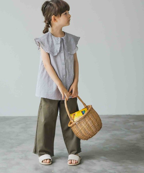 pairmanon（ペアマノン）の「ビッグカラーブラウス 無地 フリル ノースリーブ ガールズ（シャツ/ブラウス・キッズ・ベージュ/イエロー/ブルー系その他3・120/130/140/110/100/90/150）」の6枚目の写真