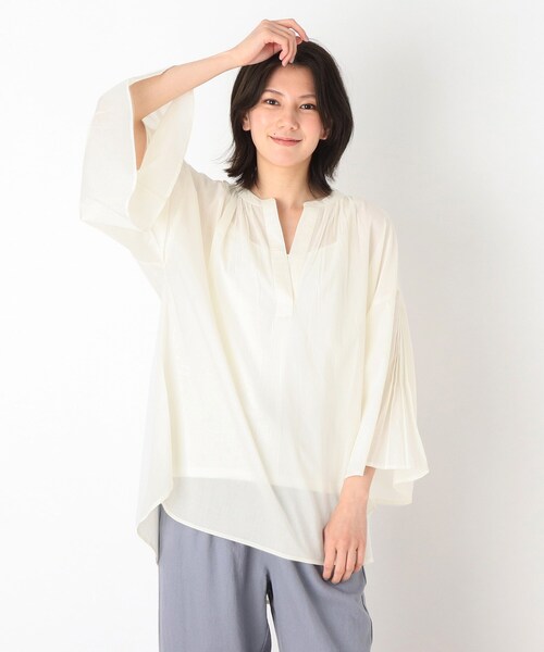 SHOO・LA・RUE(シューラルー)の「◆【INDIA】ピンタックスリーブスキッパー(シャツ/ブラウス・レディース・イエロー/ライトパープル/キャメル/ホワイト系・00)」の1枚目の写真