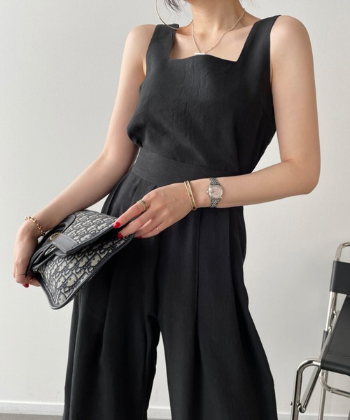 Jewelobe（ジュエローブ）の「ノースリトップス×ハイウエストワイドパンツセットアップ（セットアップ・レディース・アイボリー/ブルー/ブラック・FREE）」の2枚目の写真