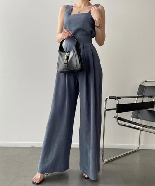 Jewelobe（ジュエローブ）の「ノースリトップス×ハイウエストワイドパンツセットアップ（セットアップ・レディース・アイボリー/ブルー/ブラック・FREE）」の21枚目の写真