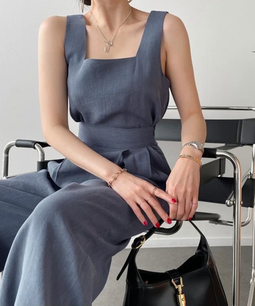 Jewelobe（ジュエローブ）の「ノースリトップス×ハイウエストワイドパンツセットアップ（セットアップ・レディース・アイボリー/ブルー/ブラック・FREE）」の4枚目の写真