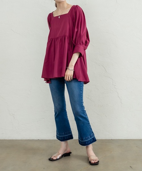 mystic(ミスティック)の「スクエアパフチュニック(シャツ/ブラウス・レディース・オフホワイト/チャコールグレー/バーガンディー・FREE)」の7枚目の写真