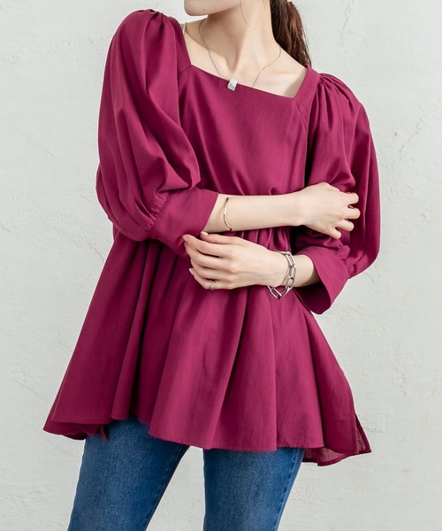 mystic(ミスティック)の「スクエアパフチュニック(シャツ/ブラウス・レディース・オフホワイト/チャコールグレー/バーガンディー・FREE)」の9枚目の写真