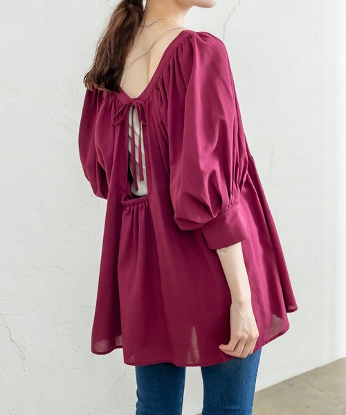 mystic(ミスティック)の「スクエアパフチュニック(シャツ/ブラウス・レディース・オフホワイト/チャコールグレー/バーガンディー・FREE)」の10枚目の写真