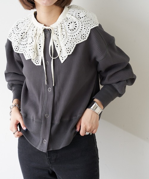 CIAOPANIC TYPY(チャオパニックティピー)の「ヘビーウェイトリブショートカーディガン(カーディガン/ボレロ・レディース・チャコールグレー/オフホワイト/オレンジ・ONE SIZE)」の1枚目の写真