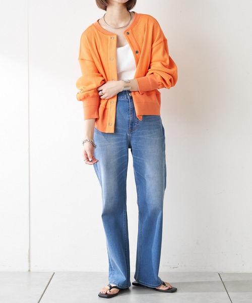 CIAOPANIC TYPY(チャオパニックティピー)の「ヘビーウェイトリブショートカーディガン(カーディガン/ボレロ・レディース・チャコールグレー/オフホワイト/オレンジ・ONE SIZE)」の8枚目の写真