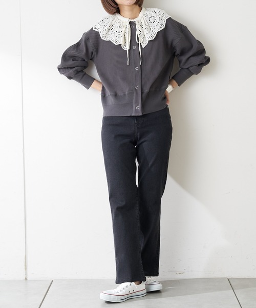 CIAOPANIC TYPY(チャオパニックティピー)の「ヘビーウェイトリブショートカーディガン(カーディガン/ボレロ・レディース・チャコールグレー/オフホワイト/オレンジ・ONE SIZE)」の7枚目の写真