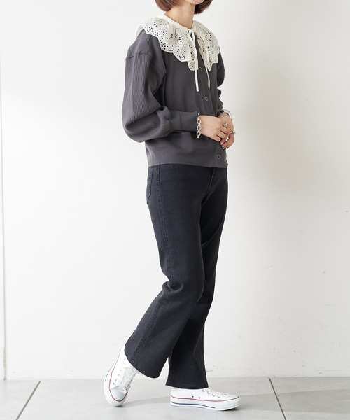 CIAOPANIC TYPY(チャオパニックティピー)の「ヘビーウェイトリブショートカーディガン(カーディガン/ボレロ・レディース・チャコールグレー/オフホワイト/オレンジ・ONE SIZE)」の4枚目の写真