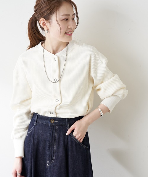 CIAOPANIC TYPY(チャオパニックティピー)の「ヘビーウェイトリブショートカーディガン(カーディガン/ボレロ・レディース・チャコールグレー/オフホワイト/オレンジ・ONE SIZE)」の6枚目の写真