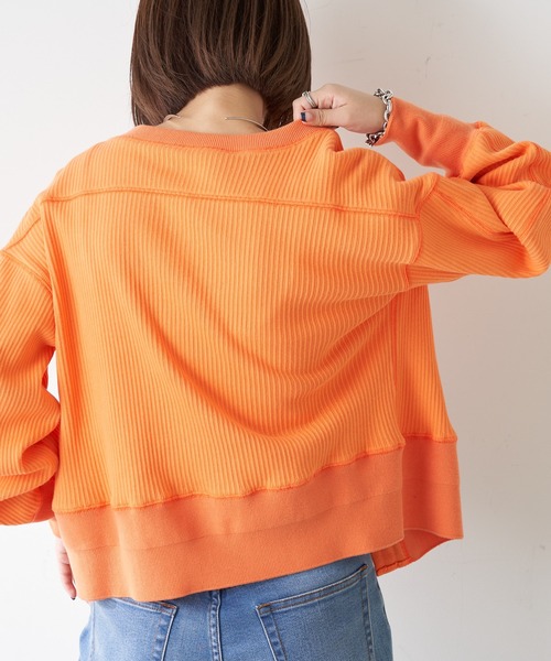 CIAOPANIC TYPY(チャオパニックティピー)の「ヘビーウェイトリブショートカーディガン(カーディガン/ボレロ・レディース・チャコールグレー/オフホワイト/オレンジ・ONE SIZE)」の14枚目の写真