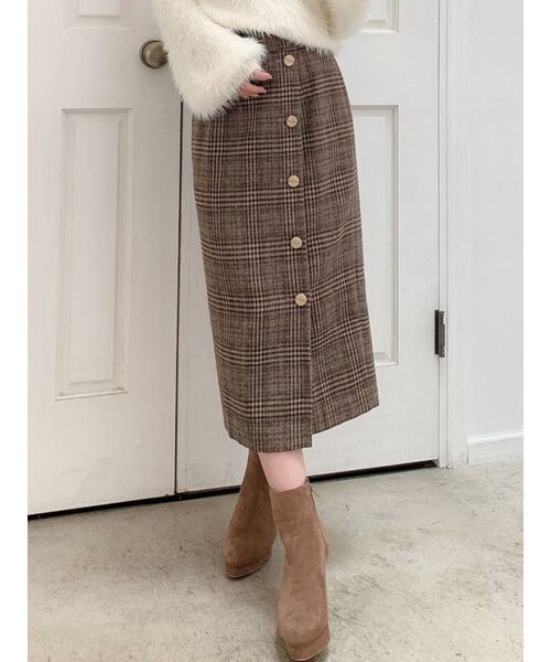 RESEXXY（リゼクシー）の「フロントボタンチェックスカート（スカート・レディース・ブラック/ベージュ/ブラウン・FREE）」の3枚目の写真
