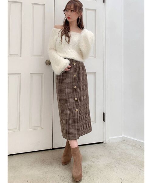 RESEXXY（リゼクシー）の「フロントボタンチェックスカート（スカート・レディース・ブラック/ベージュ/ブラウン・FREE）」の4枚目の写真