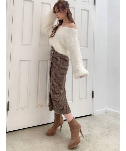 RESEXXY（リゼクシー）の「フロントボタンチェックスカート（スカート・レディース・ブラック/ベージュ/ブラウン・FREE）」の5枚目の写真