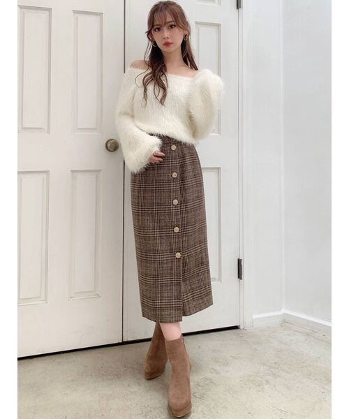 RESEXXY（リゼクシー）の「フロントボタンチェックスカート（スカート・レディース・ブラック/ベージュ/ブラウン・FREE）」の6枚目の写真