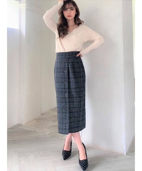 RESEXXY（リゼクシー）の「フロントボタンチェックスカート（スカート・レディース・ブラック/ベージュ/ブラウン・FREE）」の9枚目の写真