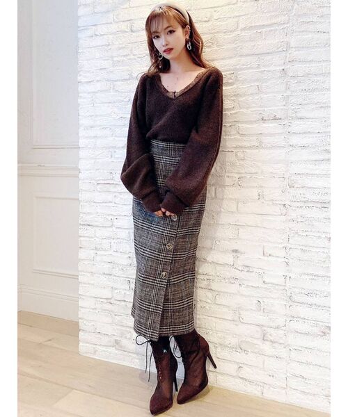 RESEXXY（リゼクシー）の「フロントボタンチェックスカート（スカート・レディース・ブラック/ベージュ/ブラウン・FREE）」の13枚目の写真