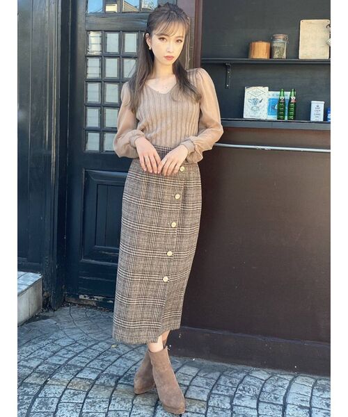 RESEXXY（リゼクシー）の「フロントボタンチェックスカート（スカート・レディース・ブラック/ベージュ/ブラウン・FREE）」の20枚目の写真