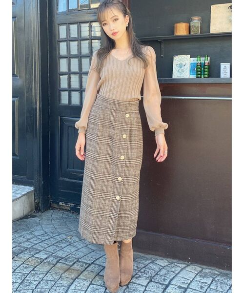 RESEXXY（リゼクシー）の「フロントボタンチェックスカート（スカート・レディース・ブラック/ベージュ/ブラウン・FREE）」の21枚目の写真