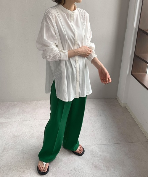 ANDJ(アンドジェイ)の「ピンタックブザムバンドカラーシャツ(シャツ/ブラウス・レディース・オフホワイト/ブルーグレー・M)」の19枚目の写真