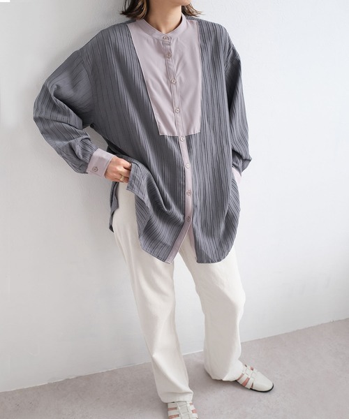 ANDJ(アンドジェイ)の「ピンタックブザムバンドカラーシャツ(シャツ/ブラウス・レディース・オフホワイト/ブルーグレー・M)」の20枚目の写真