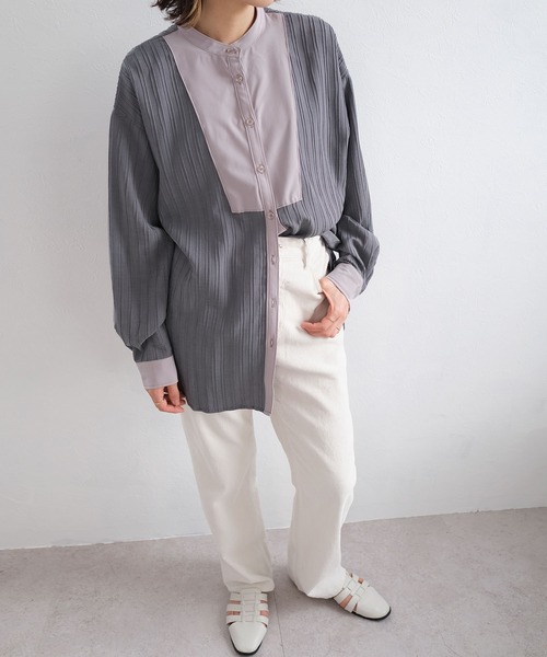 ANDJ(アンドジェイ)の「ピンタックブザムバンドカラーシャツ(シャツ/ブラウス・レディース・オフホワイト/ブルーグレー・M)」の16枚目の写真